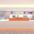 Modern Bright Bubble Tea Shop Interior With Orange Counter And White Stools