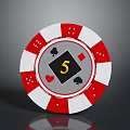 Red White Round Poker Chips With Number 5 And Card Suits As Household Supplies