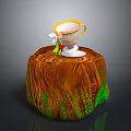 Elegant Teacup With Gold Rim And Bowknot Decoration On Wooden Stump Base