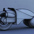 Futuristic Motorcycle with Sleek White Blue Design Large Wheels Carbon Fiber Dusk Sky Cracked Ground