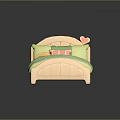 Cute Kids Bed with Wooden Headboard Heart Shaped Decor Green Floral Bedspread and Lemon Pillows
