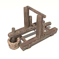 Rustic Wooden Well Pulley Structure With Vintage Bucket And Frame