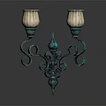 Vintage Style Wall Sconce With Two Glass Shades And Ornate Metal Frame
