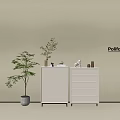 Modern Entryway Cabinet And Sideboard With Green Plant Ornaments On Beige Wall