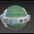 Futuristic Sci Fi Sphere With Green Surface Blue Spots And Metallic Ring 3d model