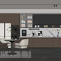 Modern Tea Room Interior With Coffee Machine Storage Cabinets Marble Countertop And Dining Chairs