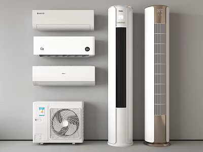 Various Types Of Air Conditioner Fan Including Wall Mounted Floor Standing And Outdoor Units 3d model