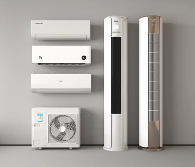 Various Types Of Air Conditioner Fan Including Wall Mounted Floor Standing And Outdoor Units 3d model