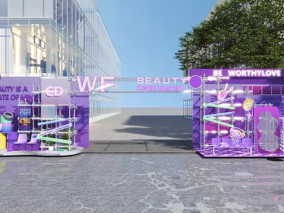 Purple Themed Photo Check-in Spot With Beauty Worthlove Archway And Decorative Displays 3d model