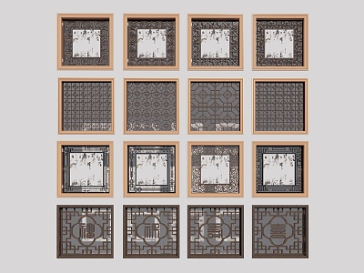 New Chinese-style openwork window flower window ancient built window Fu Lu Shou Xi flower window wooden window hollow window carved window 3d model