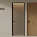 Modern Swing Doors With Frosted Glass Black Frame And Light Wood Tone Metal Handle Design