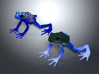 Vibrant Blue Spotted Frogs And Blue Legged Green Frogs As Playful Characters 3d model