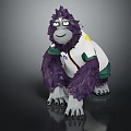 Anthropomorphic Gorilla Character With Purple Fur Wearing Glasses And White Coat With Yellow Green Accents