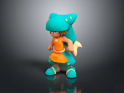 Cute Cartoon Dinosaur Themed Children's Toy with Orange Outfit and Turquoise Accessories 3d model