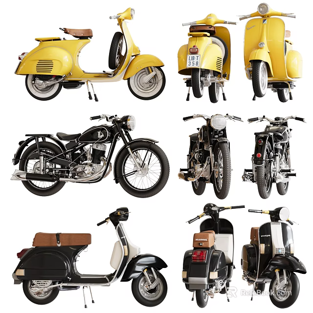 Vintage Motorcycles Collection Featuring Various Styles And Color Options Like Yellow Black White 3d model 