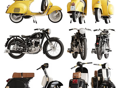 Vintage Motorcycles Collection Featuring Various Styles And Color Options Like Yellow Black White 3d model