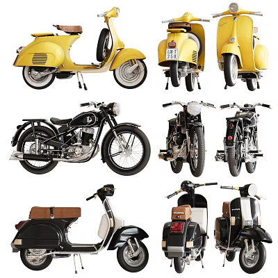 Vintage Motorcycles Collection Featuring Various Styles And Color Options Like Yellow Black White 3d model