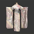 Traditional Kimono with Floral Print Vibrant Colors on Mannequin Dark Background