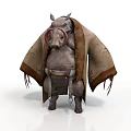 Mythical Pig Like Fantasy Creature Wearing Brown Cloak With Leather Belt And Tassels