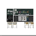 Educational Classroom Wall Hangings with Welcome Messages Charts Student Supplies and Desks in Learning Space