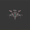 Futuristic Sci Fi Spaceship With Red Green Accents Multiple Wings And Circular Engines
