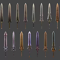 Variety Of Decorative Swords Featuring Ornate Handles Different Styles And Metallic Finishes