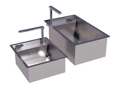 Stainless Steel Kitchen Sink With Double Bowl And Faucet Design 3d model