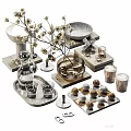 Elegant Modern Decorative Ornament Set With Glass Vase Tray Candles Geometric Ornaments And Dried Flowers
