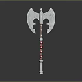 Double Bladed Axe Weapon With Red And White Handle And Metal Blades