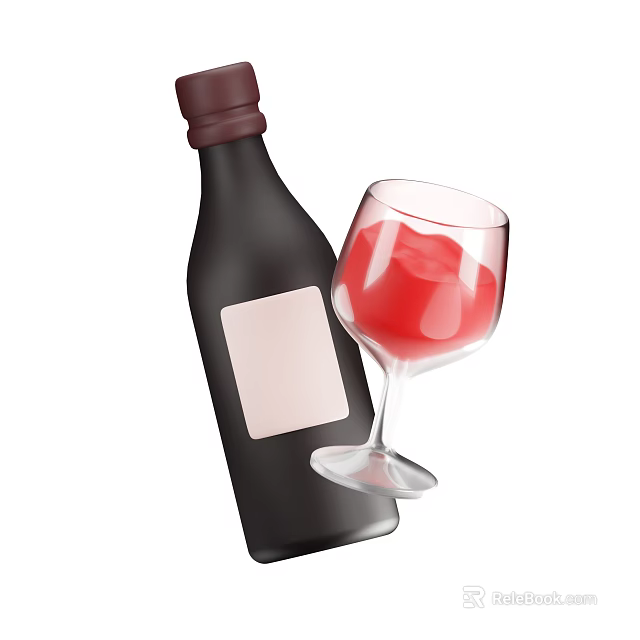 Red Wine Served in Black Bottle and Glass with Rich Red Color 3d model 