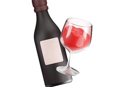 Red Wine Served in Black Bottle and Glass with Rich Red Color 3d model