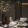 Modern Living And Dining Room Interior With Sofa TV Wall Artwork And Marble Floor