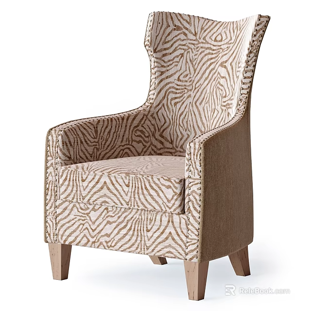 Stylish Leisure Chair With Zebra Pattern Upholstery Wooden Legs And Armrest Design 3d model 