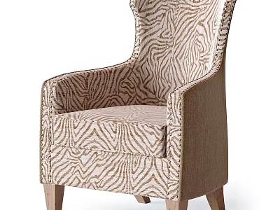 Stylish Leisure Chair With Zebra Pattern Upholstery Wooden Legs And Armrest Design 3d model