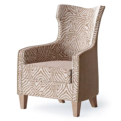 Stylish Leisure Chair With Zebra Pattern Upholstery Wooden Legs And Armrest Design 3d model