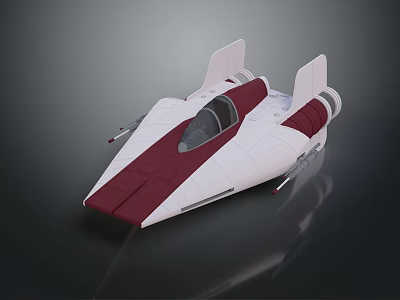 Sleek White And Dark Red Spaceship Featuring Transparent Cockpit And Twin Wings 3d model