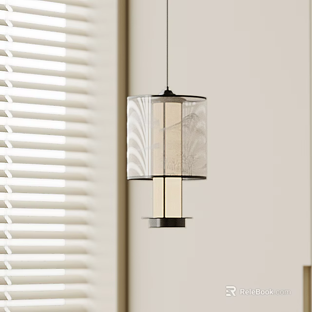 Elegant Pendant Light With Transparent Shade Hanging By Window With White Blinds 3d model