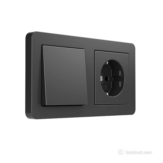 Modern Black Switch Panel With Single Switch And Power Socket Wall Mounted 3d model 