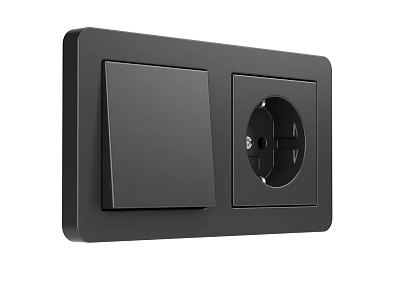 Modern Black Switch Panel With Single Switch And Power Socket Wall Mounted 3d model