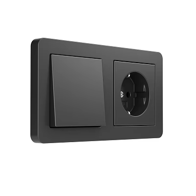 Modern Black Switch Panel With Single Switch And Power Socket Wall Mounted 3d model