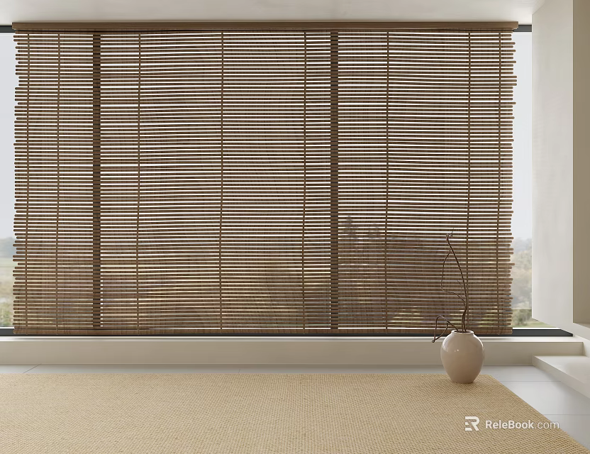 Light Filtering Natural Bamboo Blinds Covering Window in Bright Room 3d model 