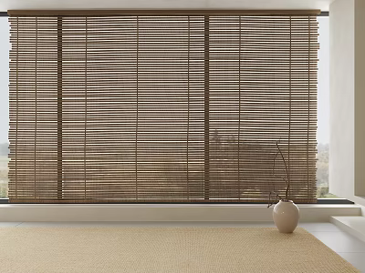 Light Filtering Natural Bamboo Blinds Covering Window in Bright Room 3d model