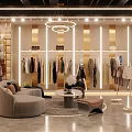 Stylish Clothing Store Interior With Clothing Displays Seating Area And Modern Lighting