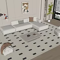 Modern Cream Style Sofa Coffee Table Combination Multi-person Sofa Coffee Table Fruit Plate Sofa Single-person Sofa Leisure Chair 3d model