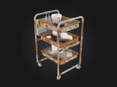 Mobile Three Tier Medical Equipment Cart With Medical Supplies On Wheels 3d model