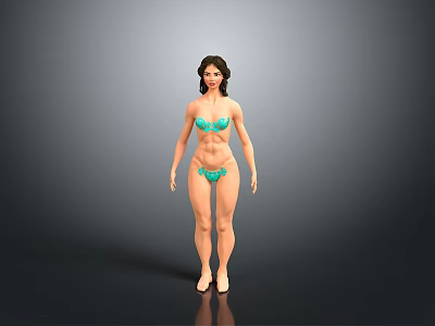 Woman In Green Bikini Standing Against Simple Gray Black Gradient Background 3d model