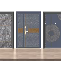 Stylish Sliding Doors Design With Wood Grain Blue Panel And Geometric Pattern 3d model