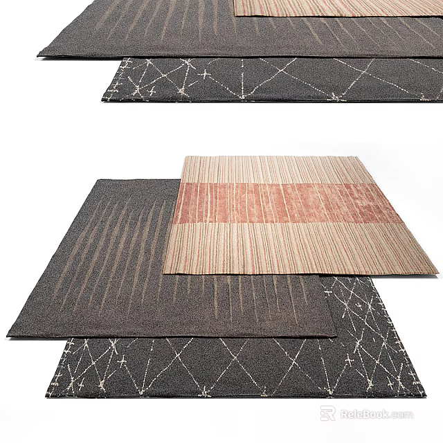 Dark Gray Striped And Geometric Pattern Square Rugs For Home Decor 3d model 