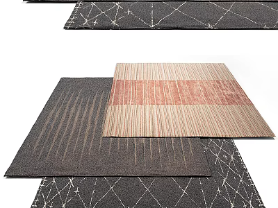 Dark Gray Striped And Geometric Pattern Square Rugs For Home Decor 3d model