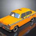 Vintage Yellow Taxi With Checkered Stripes American Flag Sticker On Shiny Surface